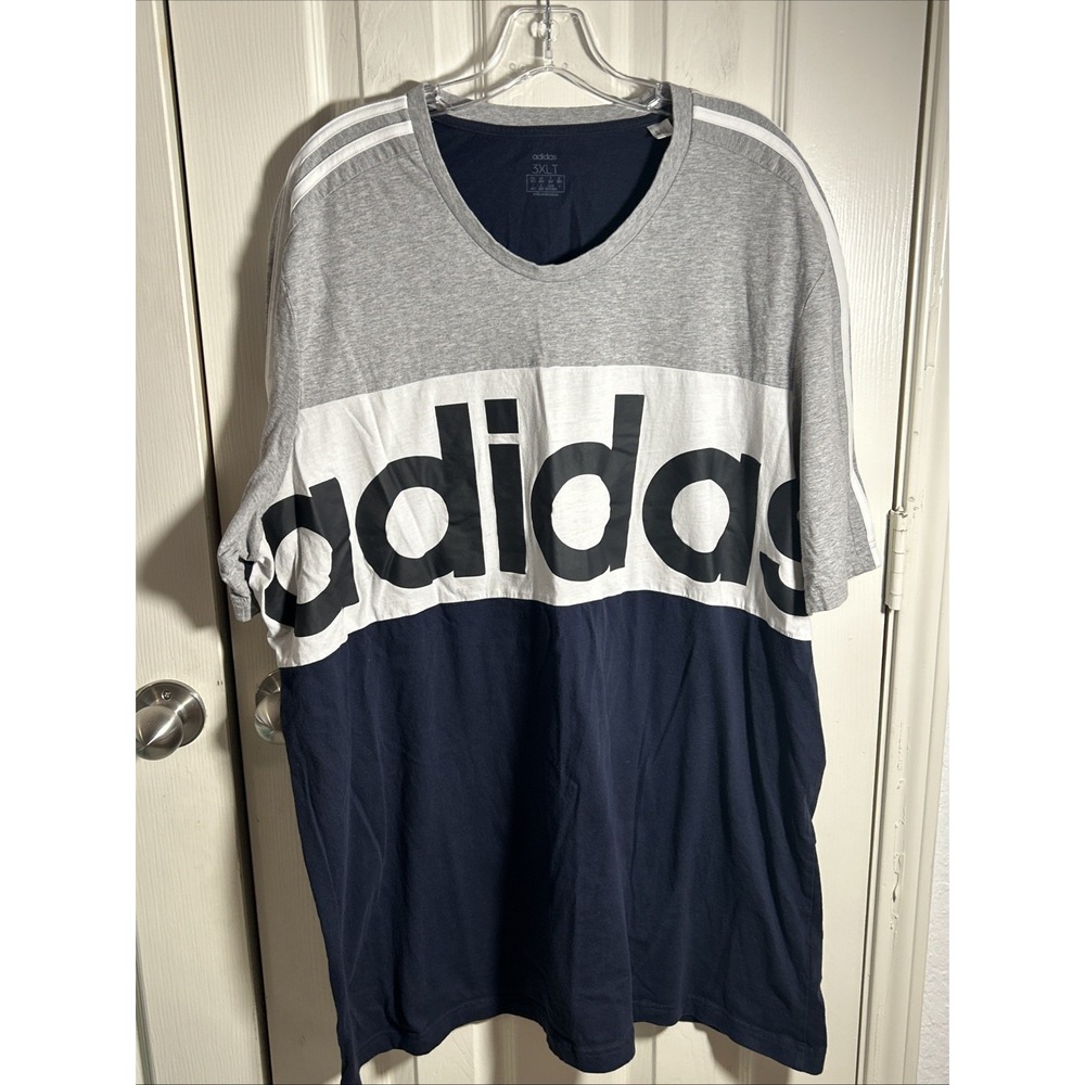 adidas Men's 3XLT Blue /Gray/Black/White Colorblock Logo Crew Neck T-Shirt